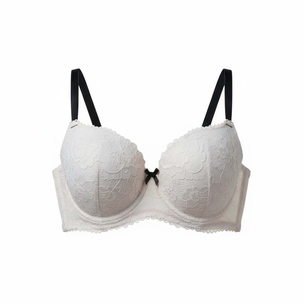 H&M Cream Floral Lace Underwire Longline Bra with Black Straps